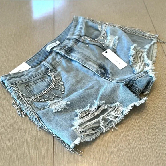 RUE21 EMBELLISHED BLING RHINESTONE SHORTS - Picture 5 of 13